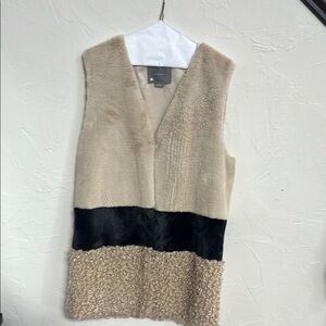 Anthropologie Beige and Black Faux Fur Vest